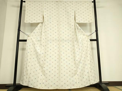 平和屋着物▽上質な紬　単衣　絞り　麻の葉文　正絹　逸品　DAAV5034az