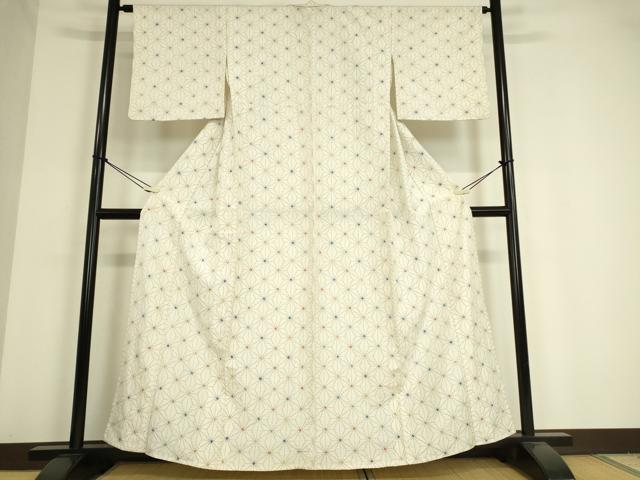 平和屋着物▽上質な紬　単衣　絞り　麻の葉文　正絹　逸品　DAAV5034az
