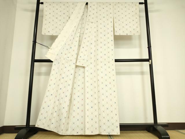 平和屋着物▽上質な紬　単衣　絞り　麻の葉文　正絹　逸品　DAAV5034az
