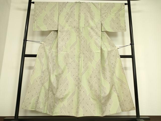 平和屋着物▽上質な紬 単衣 幾何学文 正絹 逸品 DAAV5037az