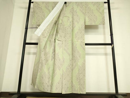 平和屋着物▽上質な紬 単衣 幾何学文 正絹 逸品 DAAV5037az