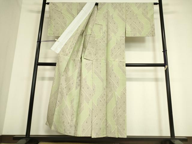 平和屋着物▽上質な紬 単衣 幾何学文 正絹 逸品 DAAV5037az