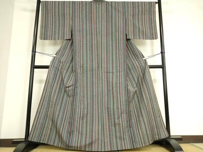 平和屋着物▽上質な紬 単衣 縞 正絹 逸品 未使用 DAAV5038az