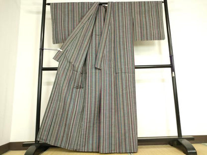 平和屋着物▽上質な紬 単衣 縞 正絹 逸品 未使用 DAAV5038az