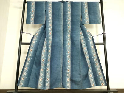 平和屋着物▽上質な紬 単衣 花唐草文 正絹 逸品 DAAV5043az