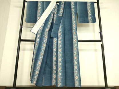 平和屋着物▽上質な紬 単衣 花唐草文 正絹 逸品 DAAV5043az