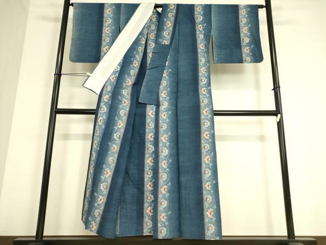 平和屋着物▽上質な紬 単衣 花唐草文 正絹 逸品 DAAV5043az