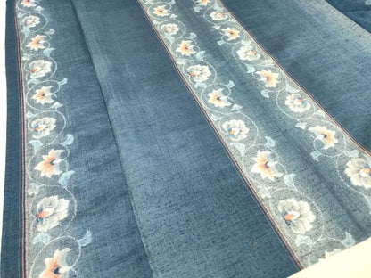 平和屋着物▽上質な紬 単衣 花唐草文 正絹 逸品 DAAV5043az