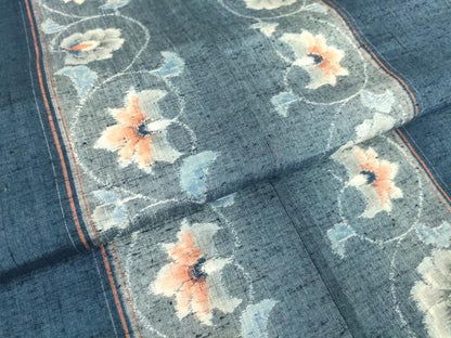 平和屋着物▽上質な紬 単衣 花唐草文 正絹 逸品 DAAV5043az