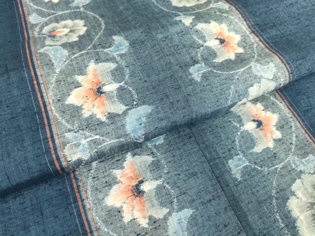 平和屋着物▽上質な紬 単衣 花唐草文 正絹 逸品 DAAV5043az