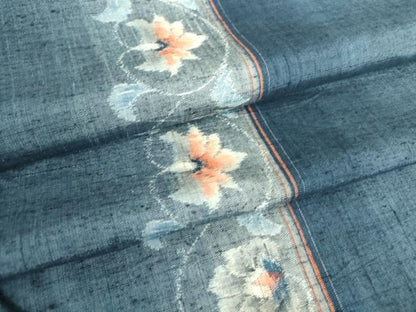 平和屋着物▽上質な紬 単衣 花唐草文 正絹 逸品 DAAV5043az