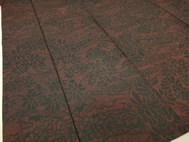 平和屋着物▽結城紬　単衣　屏風花文　黒地　正絹　逸品　DAAV5044az