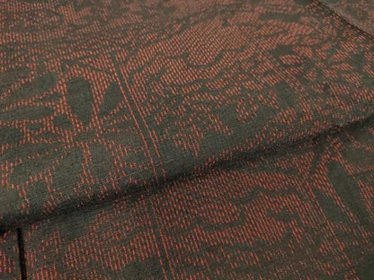 平和屋着物▽結城紬　単衣　屏風花文　黒地　正絹　逸品　DAAV5044az