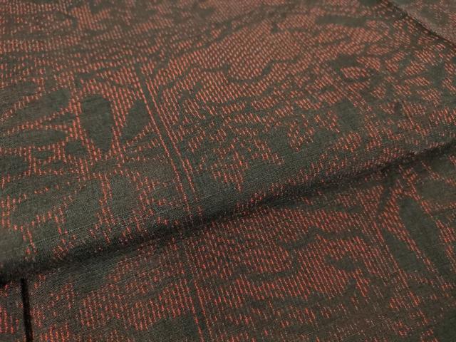 平和屋着物▽結城紬　単衣　屏風花文　黒地　正絹　逸品　DAAV5044az