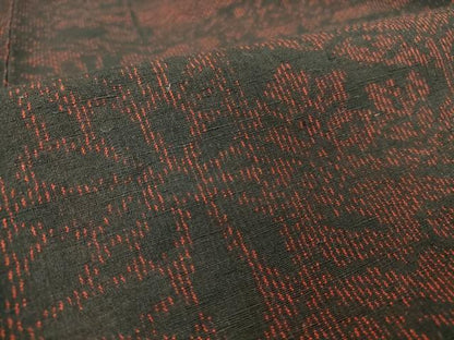 平和屋着物▽結城紬　単衣　屏風花文　黒地　正絹　逸品　DAAV5044az