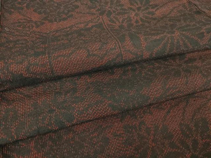平和屋着物▽結城紬　単衣　屏風花文　黒地　正絹　逸品　DAAV5044az