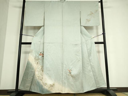 平和屋着物▽中国三大刺繍　スワトウ刺繍　汕頭刺繍　訪問着　単衣　雪輪花文　暈し染め　金彩　正絹　逸品　DAAV5045az