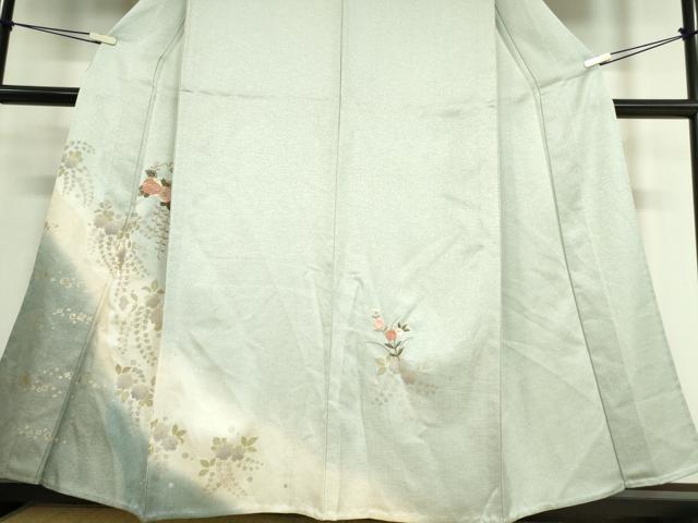 平和屋着物▽中国三大刺繍　スワトウ刺繍　汕頭刺繍　訪問着　単衣　雪輪花文　暈し染め　金彩　正絹　逸品　DAAV5045az