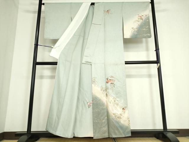 平和屋着物▽中国三大刺繍　スワトウ刺繍　汕頭刺繍　訪問着　単衣　雪輪花文　暈し染め　金彩　正絹　逸品　DAAV5045az
