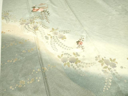 平和屋着物▽中国三大刺繍　スワトウ刺繍　汕頭刺繍　訪問着　単衣　雪輪花文　暈し染め　金彩　正絹　逸品　DAAV5045az