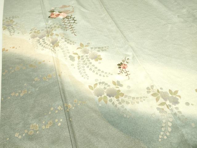 平和屋着物▽中国三大刺繍　スワトウ刺繍　汕頭刺繍　訪問着　単衣　雪輪花文　暈し染め　金彩　正絹　逸品　DAAV5045az