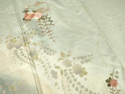平和屋着物▽中国三大刺繍　スワトウ刺繍　汕頭刺繍　訪問着　単衣　雪輪花文　暈し染め　金彩　正絹　逸品　DAAV5045az