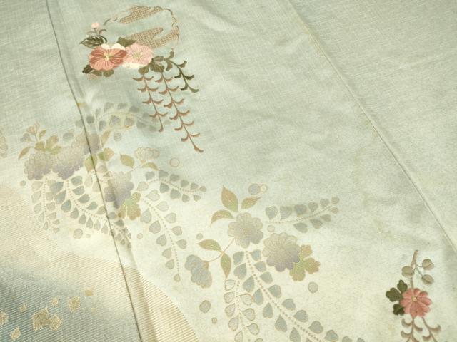 平和屋着物▽中国三大刺繍　スワトウ刺繍　汕頭刺繍　訪問着　単衣　雪輪花文　暈し染め　金彩　正絹　逸品　DAAV5045az