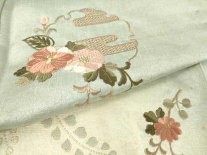 平和屋着物▽中国三大刺繍　スワトウ刺繍　汕頭刺繍　訪問着　単衣　雪輪花文　暈し染め　金彩　正絹　逸品　DAAV5045az