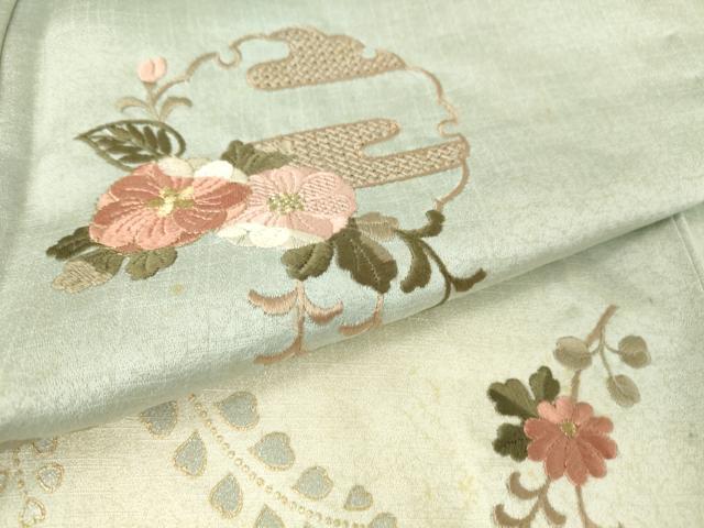 平和屋着物▽中国三大刺繍　スワトウ刺繍　汕頭刺繍　訪問着　単衣　雪輪花文　暈し染め　金彩　正絹　逸品　DAAV5045az