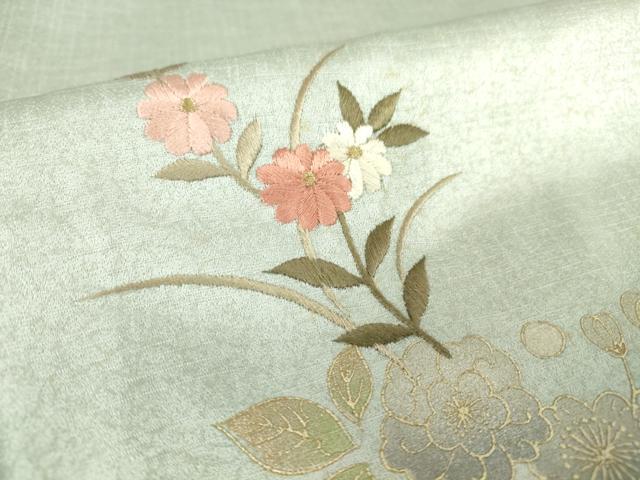 平和屋着物▽中国三大刺繍　スワトウ刺繍　汕頭刺繍　訪問着　単衣　雪輪花文　暈し染め　金彩　正絹　逸品　DAAV5045az