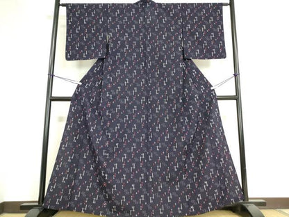 平和屋着物▽上質なお召 単衣 絣流水文 正絹 逸品 DAAV5047az
