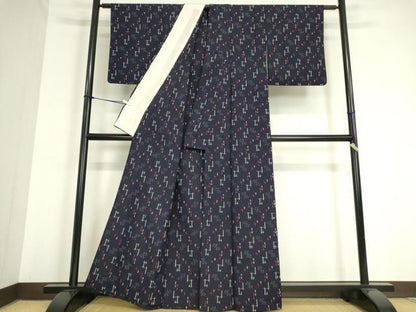 平和屋着物▽上質なお召 単衣 絣流水文 正絹 逸品 DAAV5047az