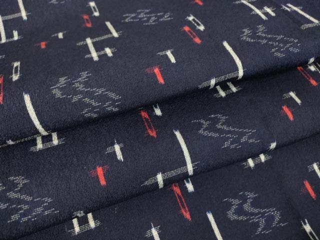 平和屋着物▽上質なお召 単衣 絣流水文 正絹 逸品 DAAV5047az