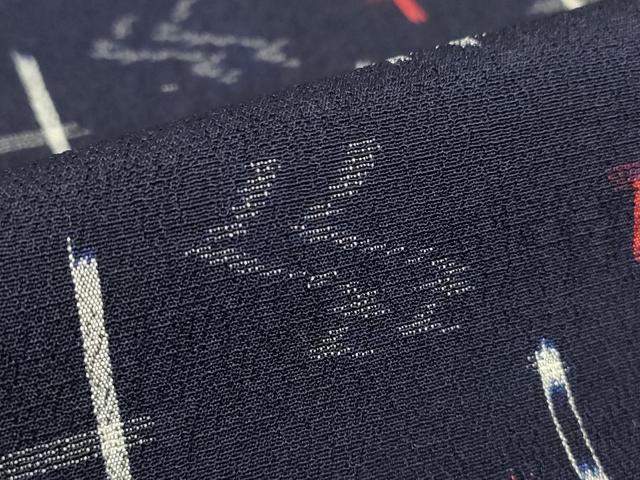 平和屋着物▽上質なお召 単衣 絣流水文 正絹 逸品 DAAV5047az