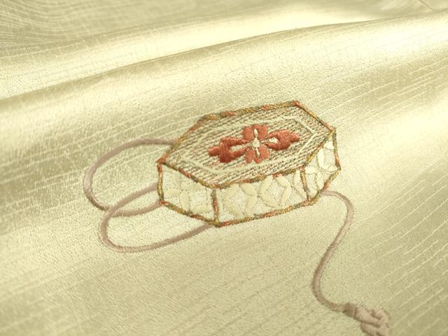 平和屋着物▽訪問着　単衣　刺繍　飛鶴貝桶花松文　暈し染め　金彩　正絹　逸品　DAAV5050az