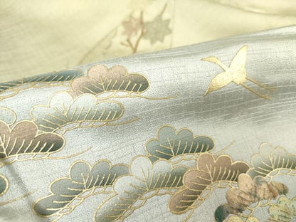平和屋着物▽訪問着　単衣　刺繍　飛鶴貝桶花松文　暈し染め　金彩　正絹　逸品　DAAV5050az