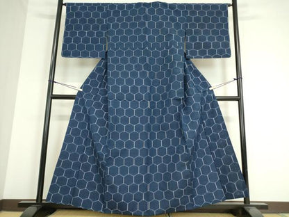 平和屋着物▽上質な紬 単衣 亀甲柄 正絹 逸品 DAAV5052az