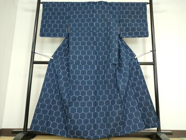 平和屋着物▽上質な紬 単衣 亀甲柄 正絹 逸品 DAAV5052az