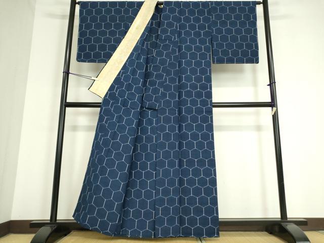 平和屋着物▽上質な紬 単衣 亀甲柄 正絹 逸品 DAAV5052az