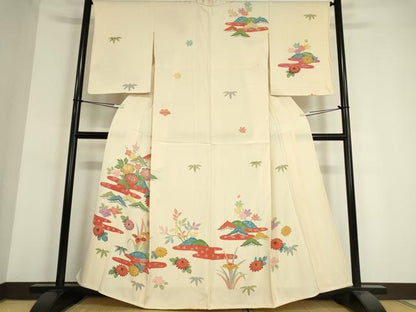 平和屋着物▽訪問着 単衣 型染め 霞吉祥花文 正絹 逸品 未使用 DAAV5054az