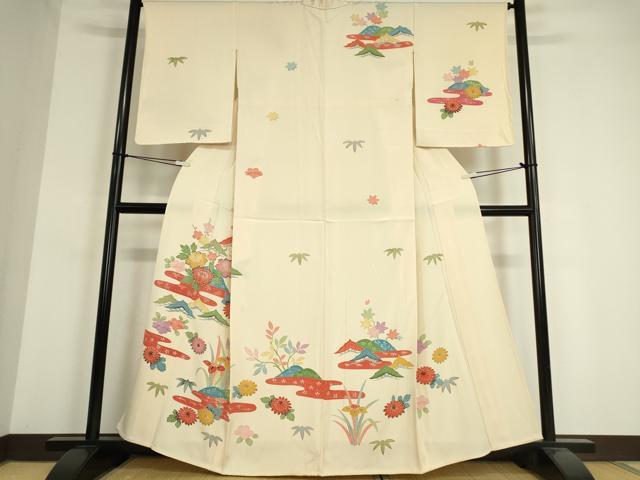 平和屋着物▽訪問着 単衣 型染め 霞吉祥花文 正絹 逸品 未使用 DAAV5054az