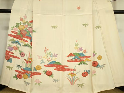 平和屋着物▽訪問着 単衣 型染め 霞吉祥花文 正絹 逸品 未使用 DAAV5054az