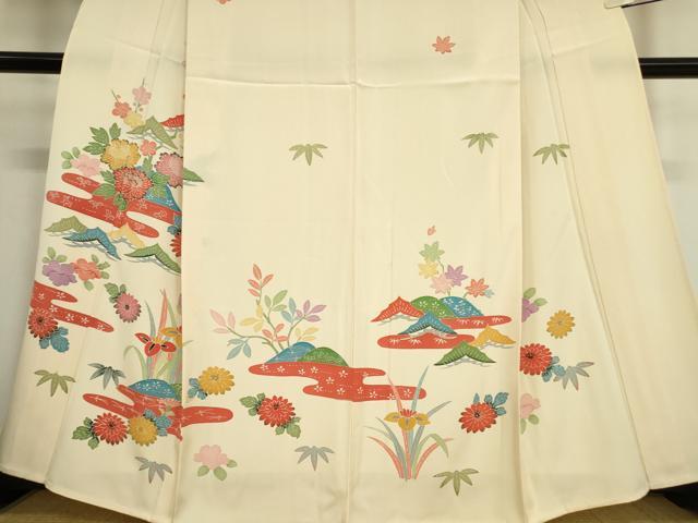 平和屋着物▽訪問着 単衣 型染め 霞吉祥花文 正絹 逸品 未使用 DAAV5054az