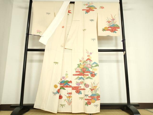 平和屋着物▽訪問着 単衣 型染め 霞吉祥花文 正絹 逸品 未使用 DAAV5054az