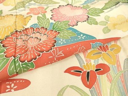 平和屋着物▽訪問着 単衣 型染め 霞吉祥花文 正絹 逸品 未使用 DAAV5054az