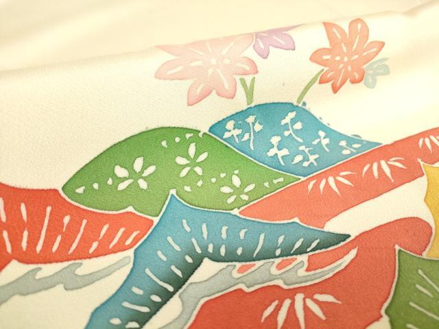平和屋着物▽訪問着 単衣 型染め 霞吉祥花文 正絹 逸品 未使用 DAAV5054az
