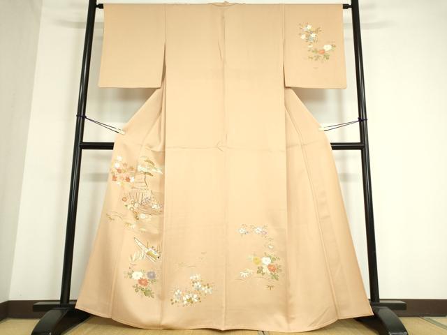 平和屋着物▽訪問着 単衣 水辺風景花文 金彩 正絹 逸品 DAAV5056az