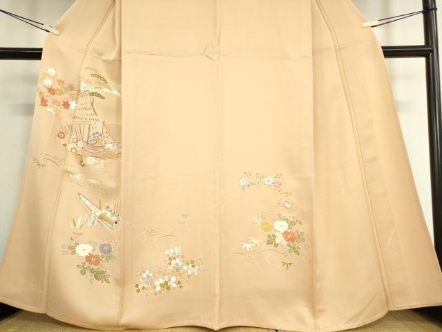 平和屋着物▽訪問着 単衣 水辺風景花文 金彩 正絹 逸品 DAAV5056az