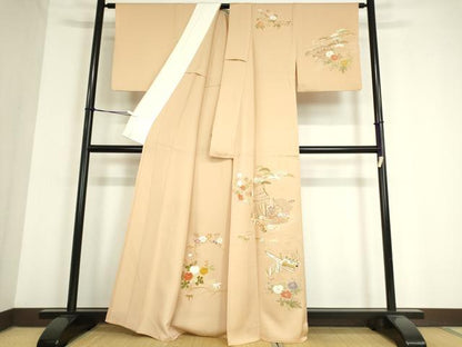 平和屋着物▽訪問着 単衣 水辺風景花文 金彩 正絹 逸品 DAAV5056az
