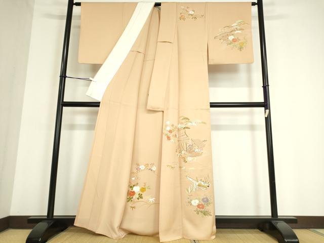 平和屋着物▽訪問着 単衣 水辺風景花文 金彩 正絹 逸品 DAAV5056az